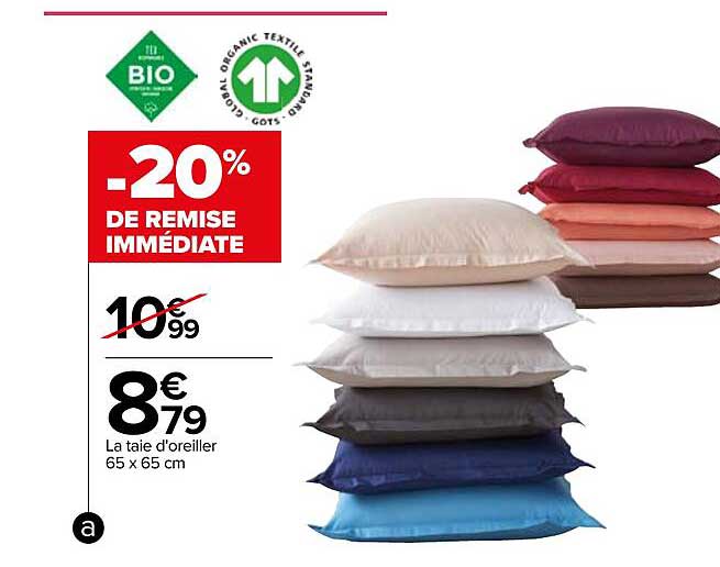 la taie d'oreiller 65 x 65 cm