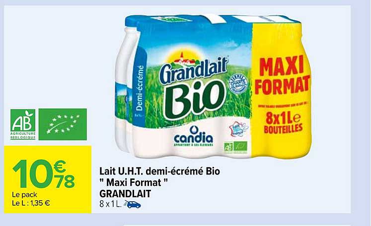 lait u.h.t. demi-écrémé bio "maxi format" grandLait