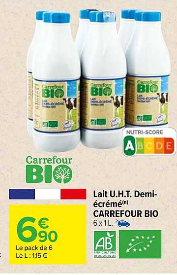 lait u.h.t. demi-écrémé carrefour bio