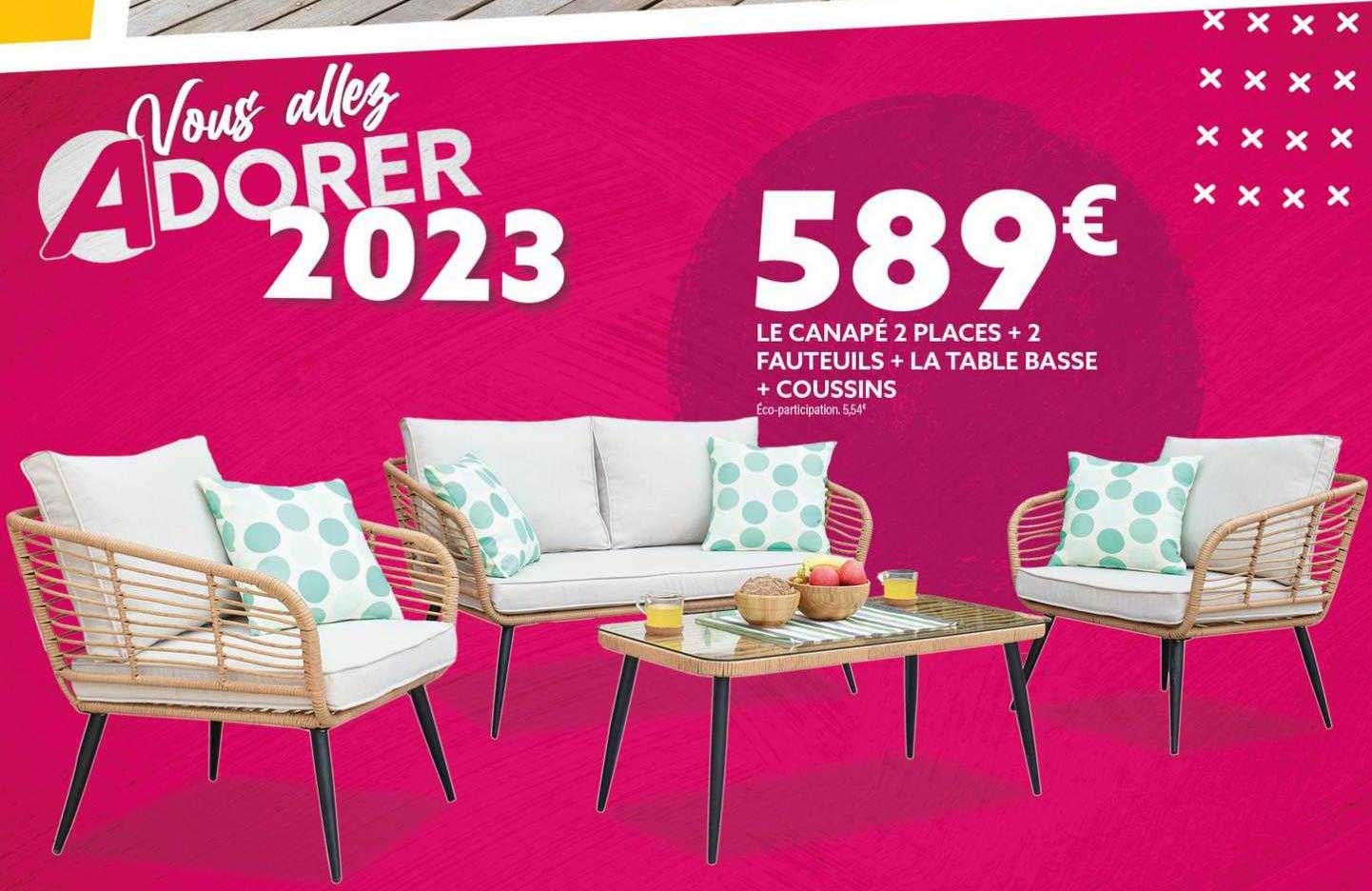 Le Canapé 2 Places + 2 Fauteuils + La Table Basse + Coussins