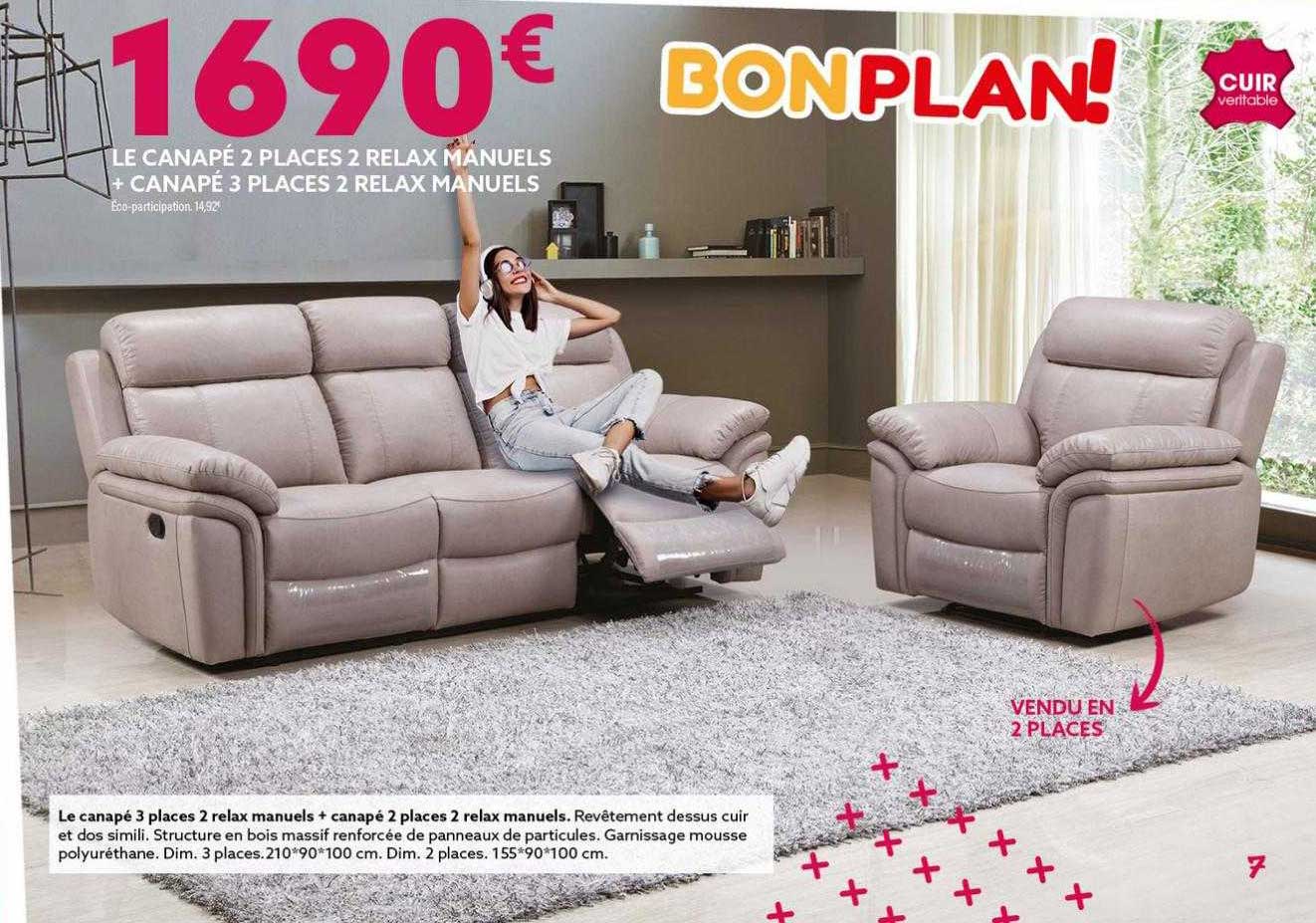 le canapé 2 places 2 relax manuels + canapé 3 places 2 relax manuels