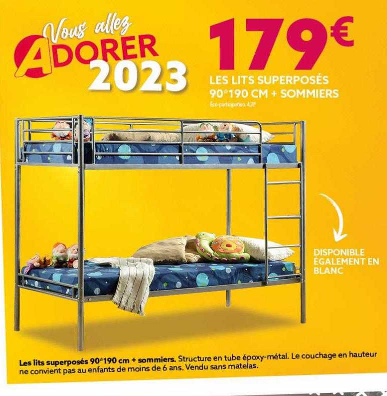 les lits superposés 90 x 190 cm + sommiers