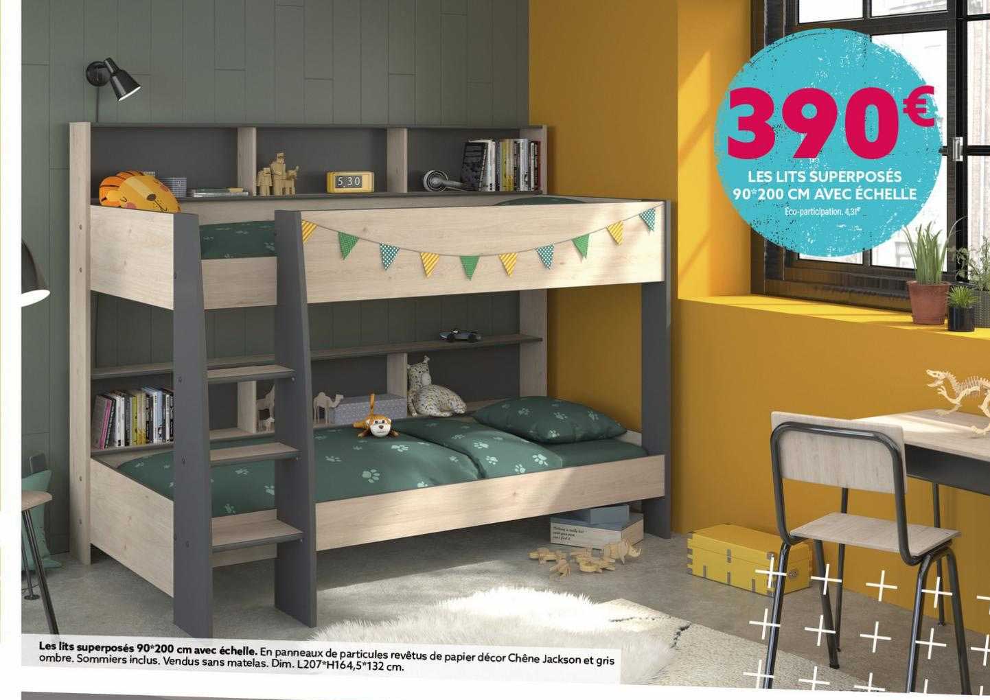 les lits superposés 90 x 200 cm avec échelle