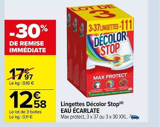 lingettes décolor stop eau écarlate