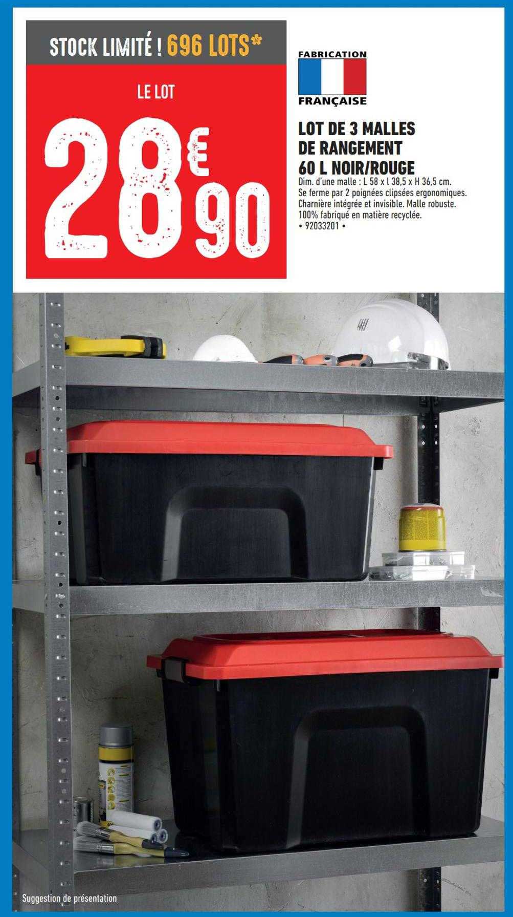 lot de 3 malles de rangement 60 l noir-rouge