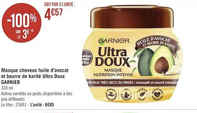 Masque Cheveux Huile D'avocat Et Beurre De Karité Ultra Doux Garnier
