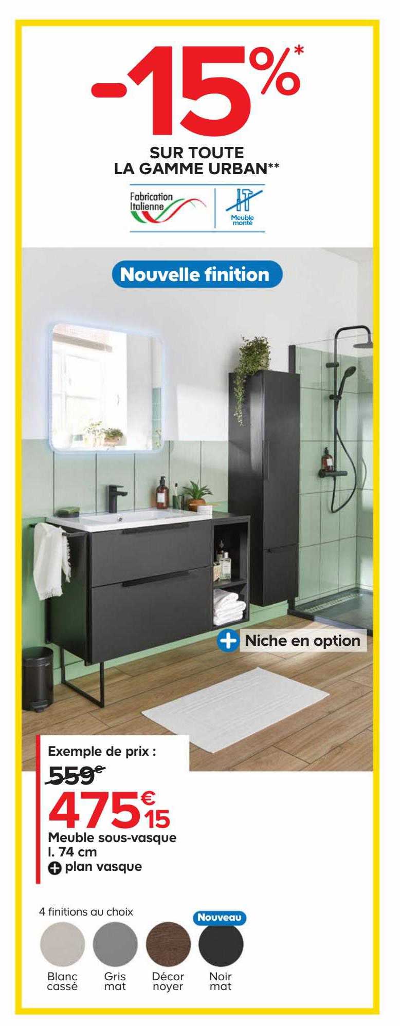 meuble sous-vasque l. 74 cm