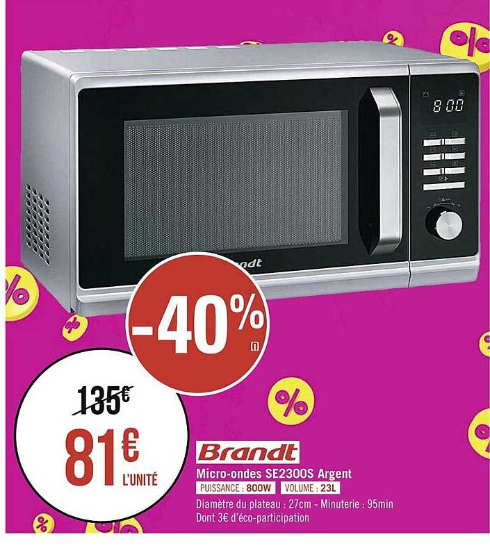 micro-ondes se2300s argent brandt