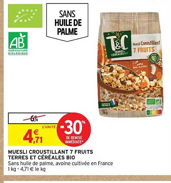 Muesli Croustillant 7 Fruits Terres Et Céréales Bio