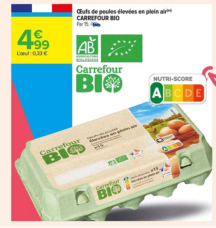 œufs de poules élevées en plein air carrefour bio