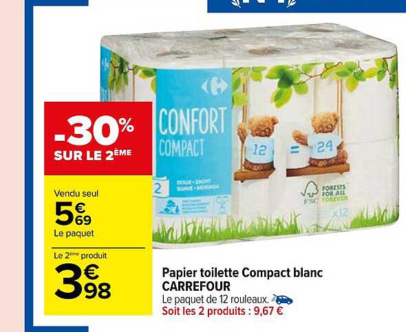 Papier Toilette Compact Blanc Carrefour