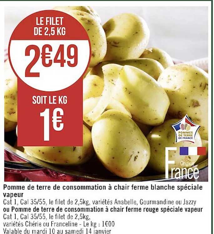 Pomme De Terre De Consommation à Chair Ferme Blanche Spéciale Vapeur Ou Pomme De Terre De Consommation à Chair Ferme Rouge Spéciale Vapeur