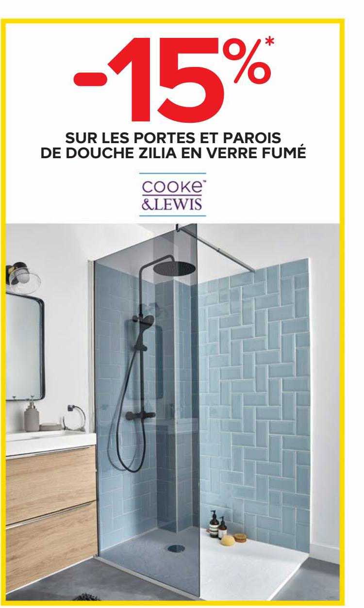 portes et parois de douche zilia en verre fumé cooke & lewis