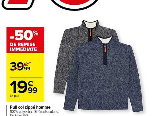 pull col zippé homme