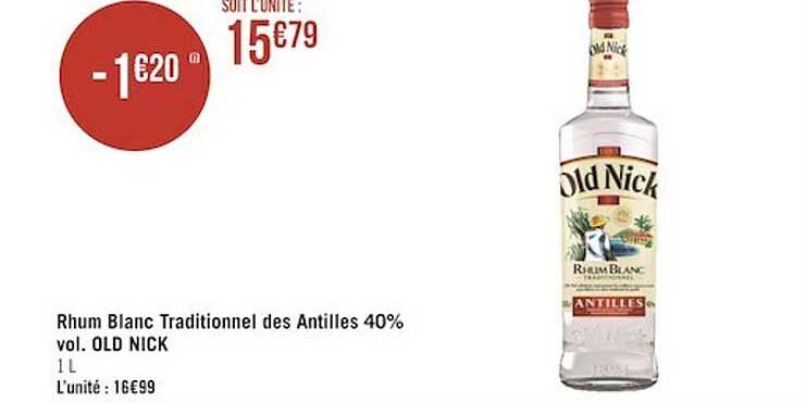 rhum blanc traditionnel des antilles 40% vol. old nick