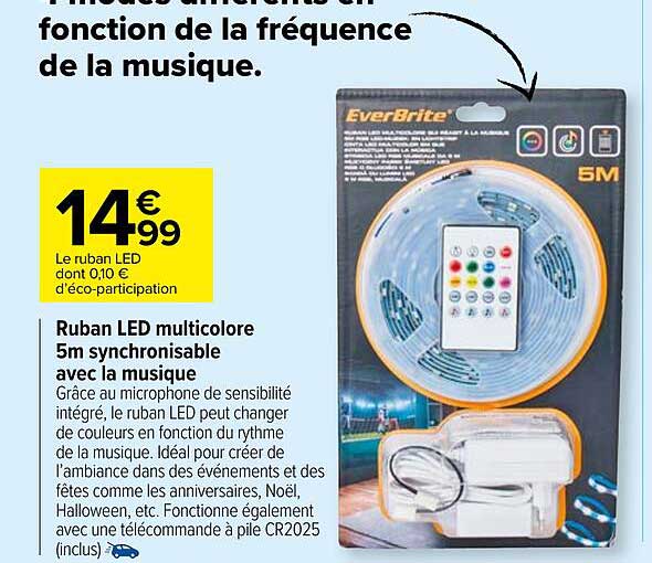 ruban led multicolore 5m synchronisable avec la musique