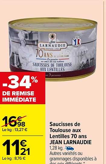 saucisses de toulouse aux lentilles 70 ans jean larnaudie