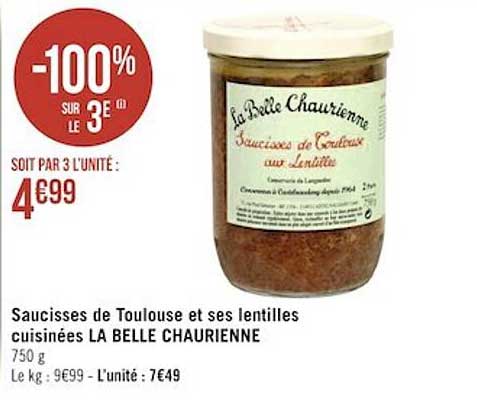 saucisses de toulouse et ses lentilles cuisinées la belle chaurienne
