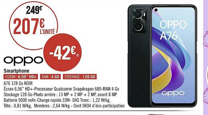 smartphone oppo a76 128 go noir