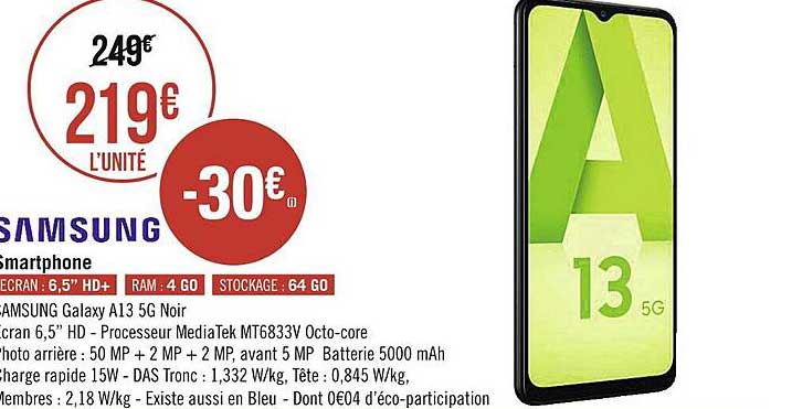 smartphone samsung galaxy a13 5g noir