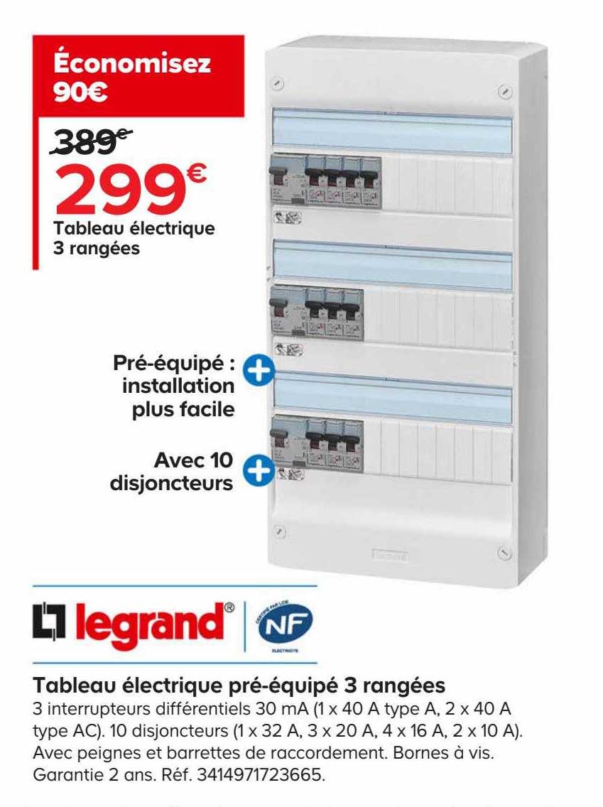 tableau électrique pré-équipé 3 rangées legrand