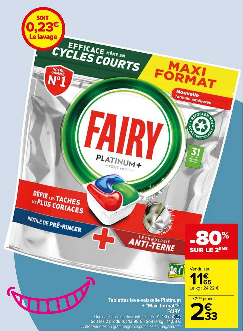 tablettes lave-vaisselle platinum "maxi format" fairy