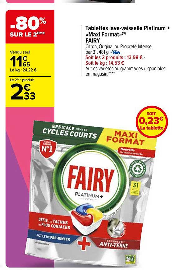 tablettes lave-vaisselle platinum+ «maxi format» fairy