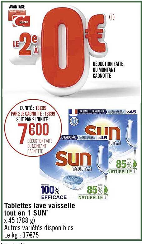 tablettes lave vaisselle tout en 1 sun