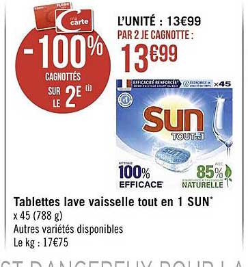 tablettes lave vaisselle tout en 1 sun
