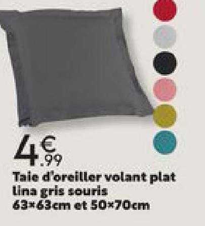 taie d'oreiller volant plat lina gris souris 63 x 63 cm et 50 x 70 cm