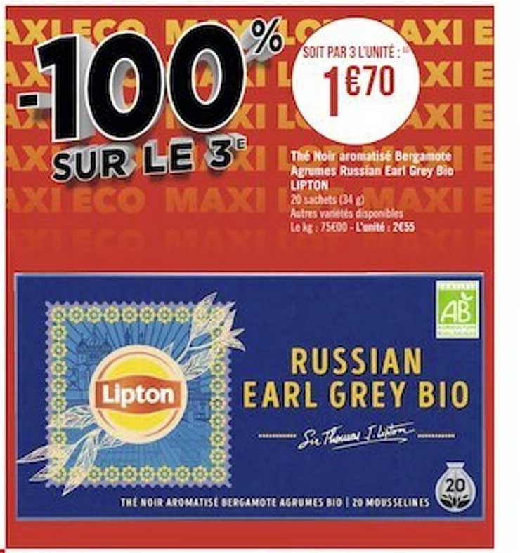 thé noir aromatisé bergamote agrumes russian earl grey bio lipton