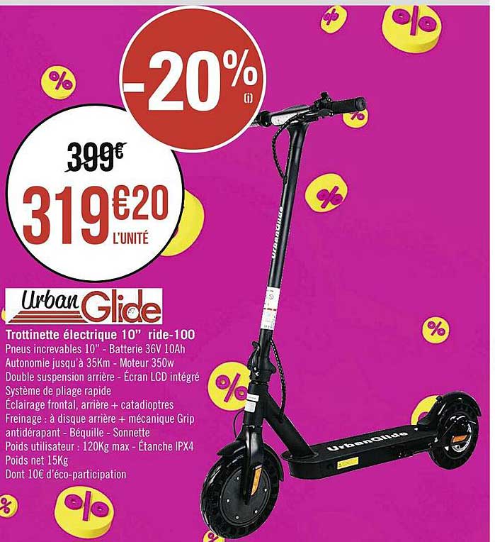 trottinette électrique 10" ride-100 urban glide
