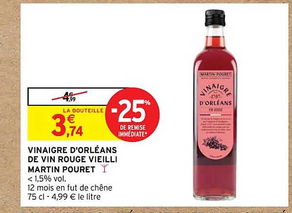 vinaigre d'orléans de vin rouge veilli martin pouret
