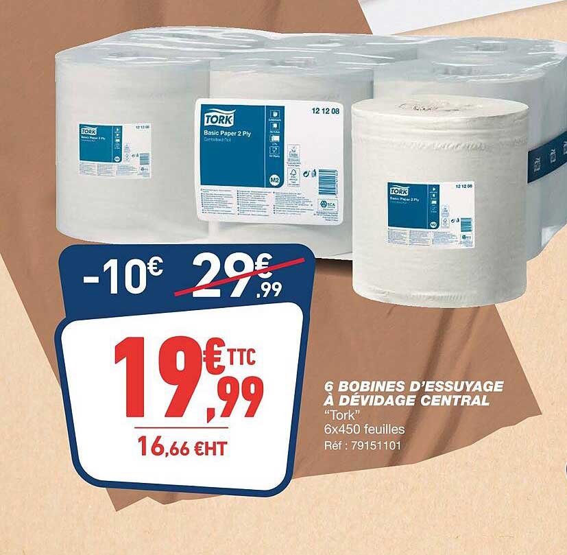 6 bobines d'essuyage à dévidage central