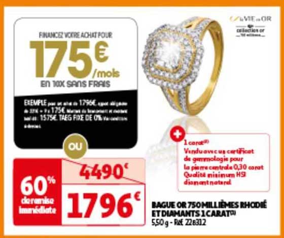 bague or 750 millièmes rhodié et diamants 1 carat