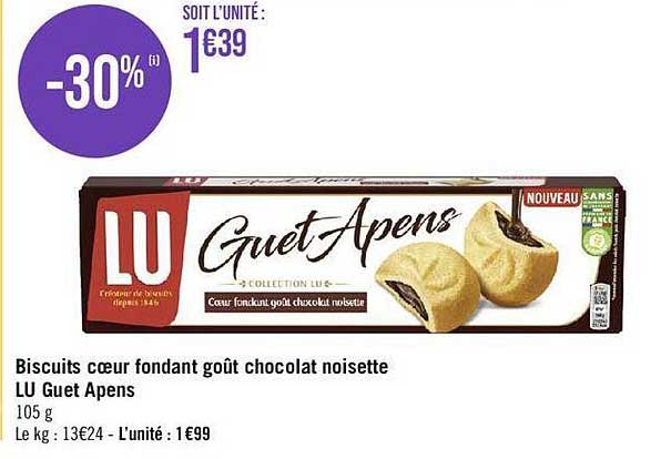 biscuits cœur fondant goût chocolat noisette lu guet apens