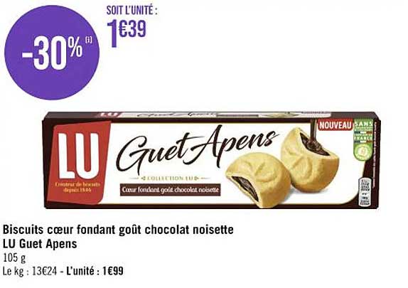 biscuits cœur fondant goût chocolat noisette lu guet apens