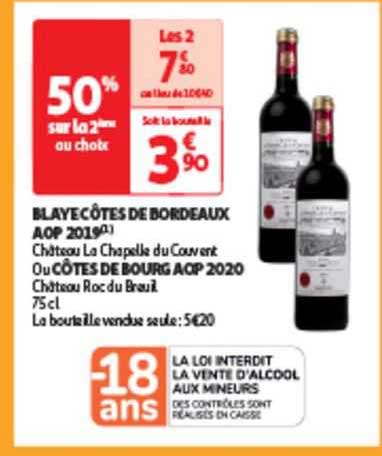 blaye côtes de bordeaux aop 2019 château la chapelle du couvent ou côtes de bourg aop 2020 château roc du breuil