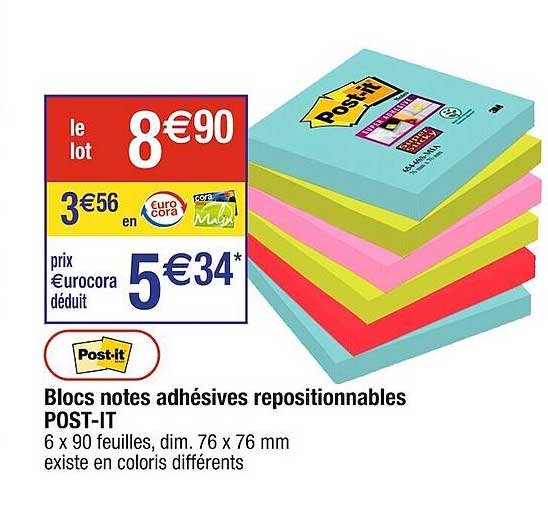 blocs notes adhésives repositionnables post-it