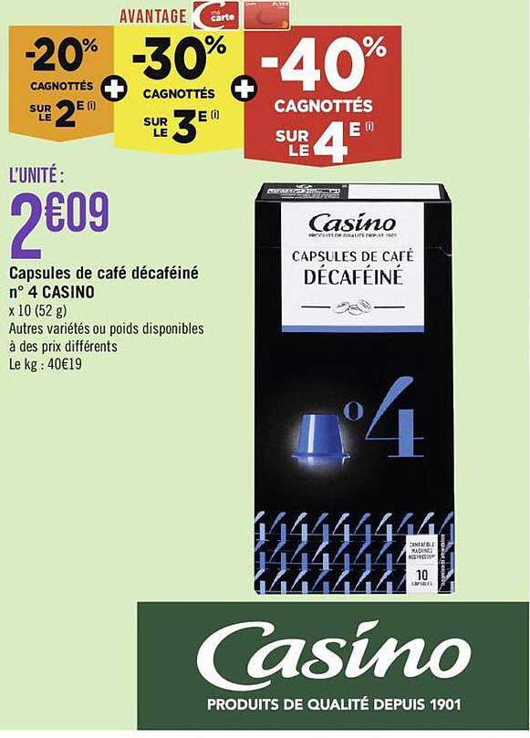 capsules de café décaféiné n°4 casino