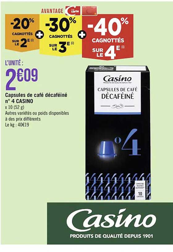 capsules de café décaféiné n°4 casino