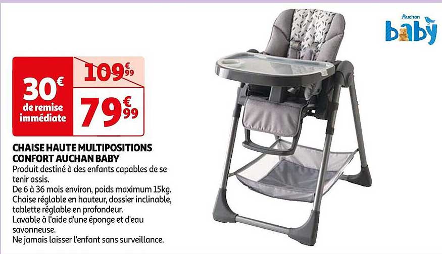 chaise haute multipositions confort auchan baby