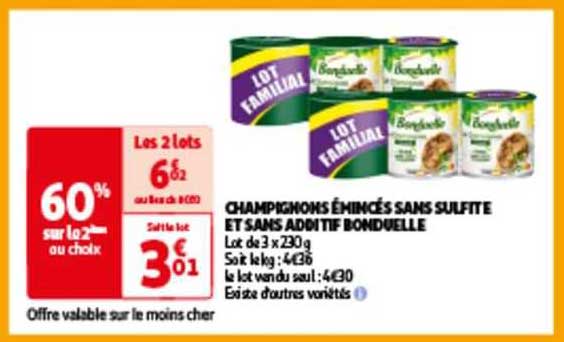 champignons émincés sans sulfite et sans additif bonduelle