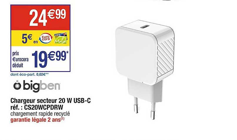 chargeur secteur 20 w usb-c bigben