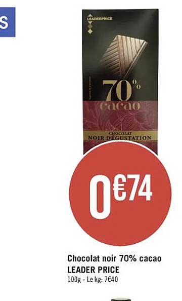 chocolat noir 70% cacao leader price
