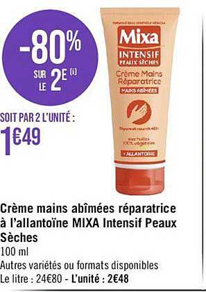crème mains abîmées réparatrice à l'allantoïne mixa intensif peaux sèches