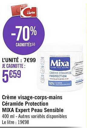 crème visage-corps-mains céramide protection mixa expert peau sensible