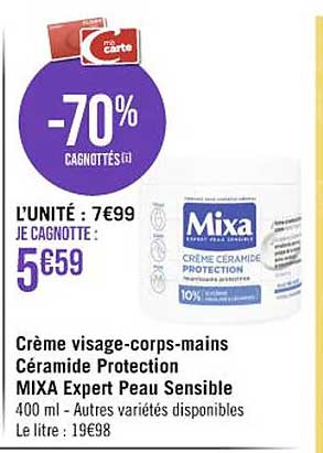 crème visage-corps-mains céramide protection mixa expert peau sensible