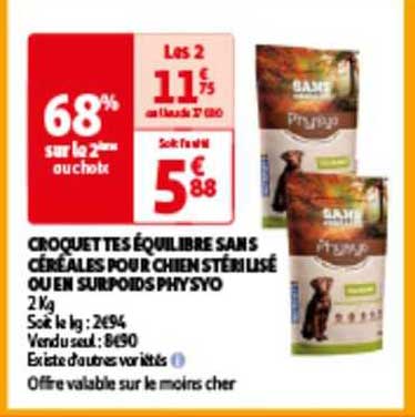 croquettes équitable sans céréales pour chien stérilisé ou en surpoids physyo