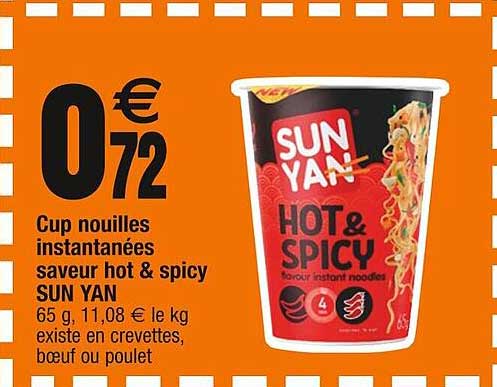 cup nouilles instantanées saveur hot & spicy sun yan